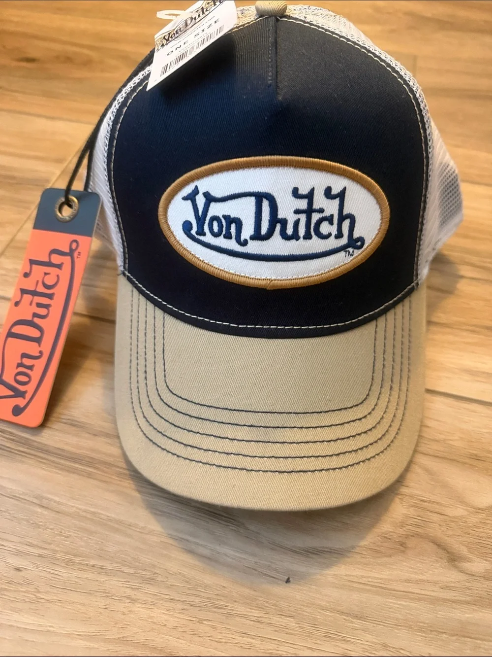 Von Dutch Navy Tan Trucker Hat NWT Y2K Streetwear Mesh Snapback